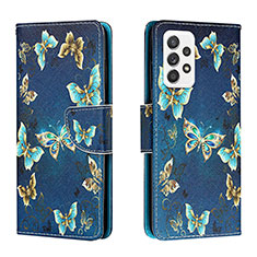 Leather Case Stands Fashionable Pattern Flip Cover Holder H01X for Samsung Galaxy A33 5G Navy Blue