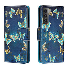 Leather Case Stands Fashionable Pattern Flip Cover Holder H01X for Samsung Galaxy S23 5G Navy Blue