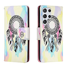 Leather Case Stands Fashionable Pattern Flip Cover Holder H01X for Samsung Galaxy S24 Ultra 5G Colorful