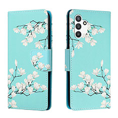 Leather Case Stands Fashionable Pattern Flip Cover Holder H02X for Samsung Galaxy A13 4G Cyan