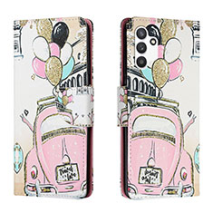 Leather Case Stands Fashionable Pattern Flip Cover Holder H02X for Samsung Galaxy A13 4G Pink