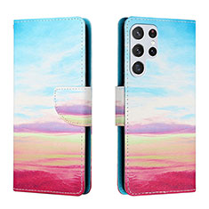 Leather Case Stands Fashionable Pattern Flip Cover Holder H02X for Samsung Galaxy S22 Ultra 5G Colorful