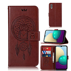 Leather Case Stands Fashionable Pattern Flip Cover Holder JX1 for Samsung Galaxy A02 Brown