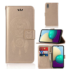 Leather Case Stands Fashionable Pattern Flip Cover Holder JX1 for Samsung Galaxy A02 Gold