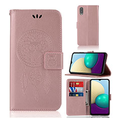 Leather Case Stands Fashionable Pattern Flip Cover Holder JX1 for Samsung Galaxy A02 Rose Gold