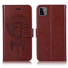 Leather Case Stands Fashionable Pattern Flip Cover Holder JX1 for Samsung Galaxy F42 5G Brown