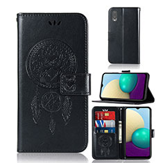 Leather Case Stands Fashionable Pattern Flip Cover Holder JX1 for Samsung Galaxy M02 Black