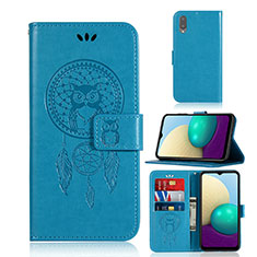 Leather Case Stands Fashionable Pattern Flip Cover Holder JX1 for Samsung Galaxy M02 Blue