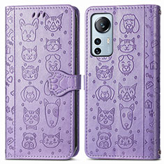 Leather Case Stands Fashionable Pattern Flip Cover Holder L01 for Xiaomi Mi 12 5G Purple