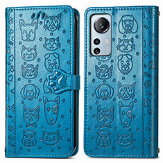 Leather Case Stands Fashionable Pattern Flip Cover Holder L01 for Xiaomi Mi 12X 5G Blue