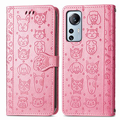 Leather Case Stands Fashionable Pattern Flip Cover Holder L01 for Xiaomi Mi 12X 5G Hot Pink