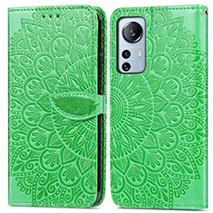 Leather Case Stands Fashionable Pattern Flip Cover Holder L02 for Xiaomi Mi 12 5G Green