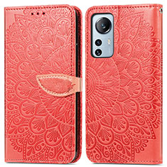 Leather Case Stands Fashionable Pattern Flip Cover Holder L02 for Xiaomi Mi 12 5G Red