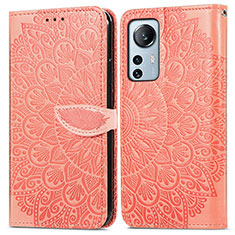 Leather Case Stands Fashionable Pattern Flip Cover Holder L02 for Xiaomi Mi 12 Lite 5G Orange
