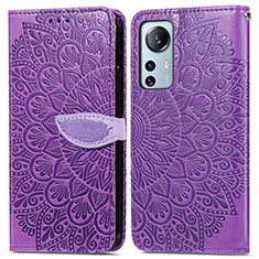 Leather Case Stands Fashionable Pattern Flip Cover Holder L02 for Xiaomi Mi 12 Lite 5G Purple