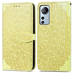 Leather Case Stands Fashionable Pattern Flip Cover Holder L02 for Xiaomi Mi 12S Pro 5G Yellow