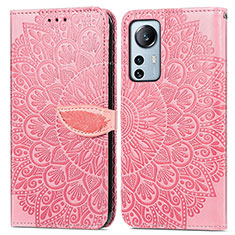 Leather Case Stands Fashionable Pattern Flip Cover Holder L02 for Xiaomi Mi 12X 5G Pink