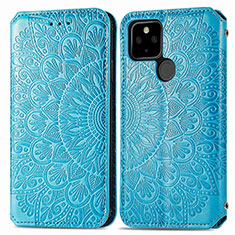 Leather Case Stands Fashionable Pattern Flip Cover Holder S01D for Google Pixel 5a 5G Blue