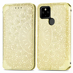 Leather Case Stands Fashionable Pattern Flip Cover Holder S01D for Google Pixel 5a 5G Gold