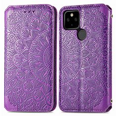 Leather Case Stands Fashionable Pattern Flip Cover Holder S01D for Google Pixel 5a 5G Purple