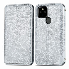 Leather Case Stands Fashionable Pattern Flip Cover Holder S01D for Google Pixel 5a 5G Silver