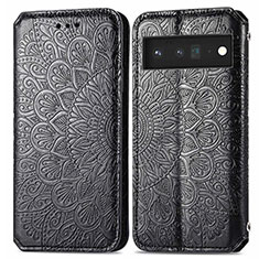 Leather Case Stands Fashionable Pattern Flip Cover Holder S01D for Google Pixel 6 5G Black