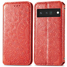 Leather Case Stands Fashionable Pattern Flip Cover Holder S01D for Google Pixel 6 5G Red