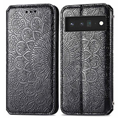 Leather Case Stands Fashionable Pattern Flip Cover Holder S01D for Google Pixel 6 Pro 5G Black