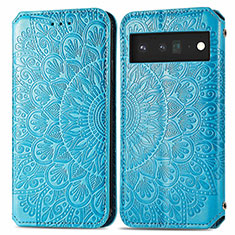 Leather Case Stands Fashionable Pattern Flip Cover Holder S01D for Google Pixel 6 Pro 5G Blue