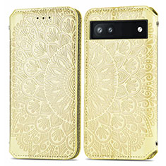 Leather Case Stands Fashionable Pattern Flip Cover Holder S01D for Google Pixel 6a 5G Gold