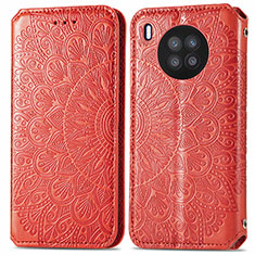 Leather Case Stands Fashionable Pattern Flip Cover Holder S01D for Huawei Honor 50 Lite Red