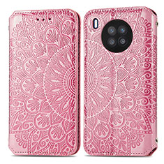 Leather Case Stands Fashionable Pattern Flip Cover Holder S01D for Huawei Honor 50 Lite Rose Gold