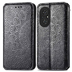 Leather Case Stands Fashionable Pattern Flip Cover Holder S01D for Huawei Honor 50 SE 5G Black