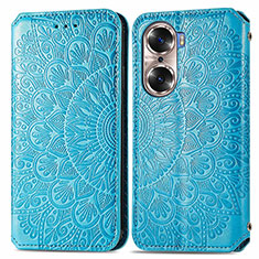 Leather Case Stands Fashionable Pattern Flip Cover Holder S01D for Huawei Honor 60 5G Blue