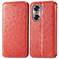 Leather Case Stands Fashionable Pattern Flip Cover Holder S01D for Huawei Honor 60 5G Red