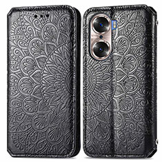 Leather Case Stands Fashionable Pattern Flip Cover Holder S01D for Huawei Honor 60 Pro 5G Black