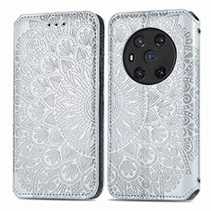 Leather Case Stands Fashionable Pattern Flip Cover Holder S01D for Huawei Honor Magic3 5G Silver