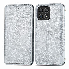 Leather Case Stands Fashionable Pattern Flip Cover Holder S01D for Huawei Honor X30i Silver