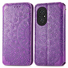 Leather Case Stands Fashionable Pattern Flip Cover Holder S01D for Huawei Nova 9 SE Purple