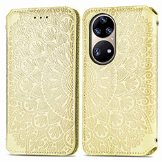 Leather Case Stands Fashionable Pattern Flip Cover Holder S01D for Huawei P50 Gold