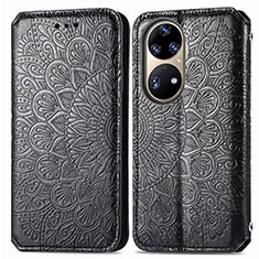 Leather Case Stands Fashionable Pattern Flip Cover Holder S01D for Huawei P50 Pro Black