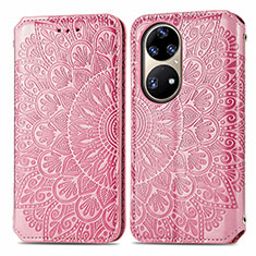 Leather Case Stands Fashionable Pattern Flip Cover Holder S01D for Huawei P50 Rose Gold