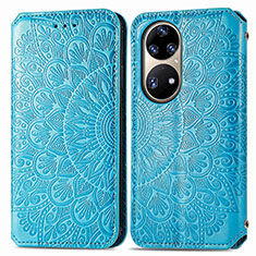 Leather Case Stands Fashionable Pattern Flip Cover Holder S01D for Huawei P50e Blue