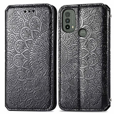 Leather Case Stands Fashionable Pattern Flip Cover Holder S01D for Motorola Moto E40 Black