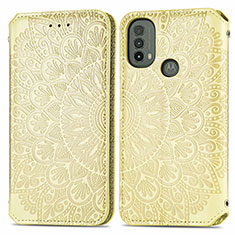 Leather Case Stands Fashionable Pattern Flip Cover Holder S01D for Motorola Moto E40 Gold