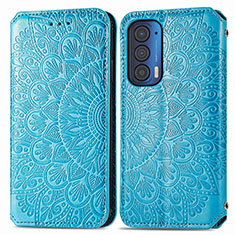 Leather Case Stands Fashionable Pattern Flip Cover Holder S01D for Motorola Moto Edge (2021) 5G Blue