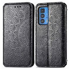 Leather Case Stands Fashionable Pattern Flip Cover Holder S01D for Motorola Moto Edge S Pro 5G Black