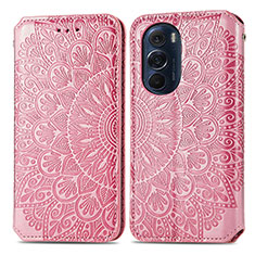 Leather Case Stands Fashionable Pattern Flip Cover Holder S01D for Motorola Moto Edge X30 5G Rose Gold