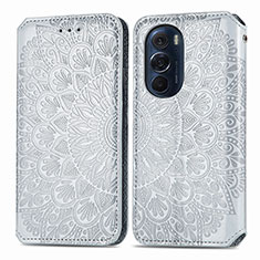 Leather Case Stands Fashionable Pattern Flip Cover Holder S01D for Motorola Moto Edge X30 5G Silver