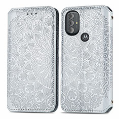 Leather Case Stands Fashionable Pattern Flip Cover Holder S01D for Motorola Moto G Play (2023) Silver